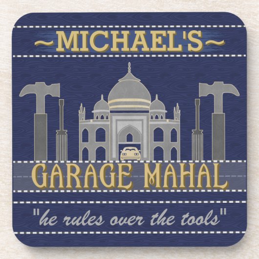 Garage Mahal Funny Man Cave | Aangepaste naam Drankjes Onderzetter (Voorkant)