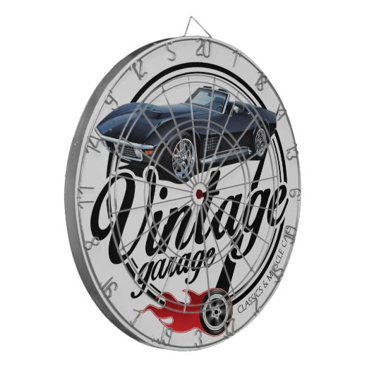 Garage met zwarte corvette Dartbord (Voorkant Links)