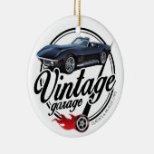 Garage met zwarte corvette Keramisch Ornament (Rechts)