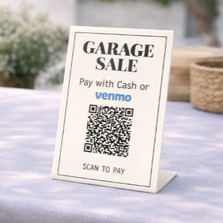 Garage Sale QR Code Sign | Venmo & Cash Payment Reclamebord Met Voetstuk