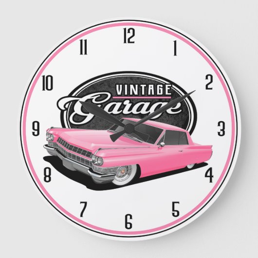Garage vintage Voiture Rose Grande horloge (Recto)
