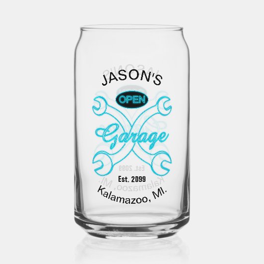 Garage Wrenches Drinkware Bier Blikvorm Glas (Voorkant)