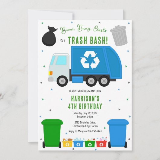 Garbage Trash Truck Birthday Invitation (Devant)