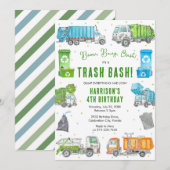 Garbage Trash Truck Birthday Invitation Kaart (Voorkant / Achterkant)