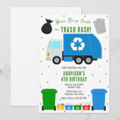 Garbage Trash Truck Birthday Invitation Kaart (Voorkant / Achterkant)