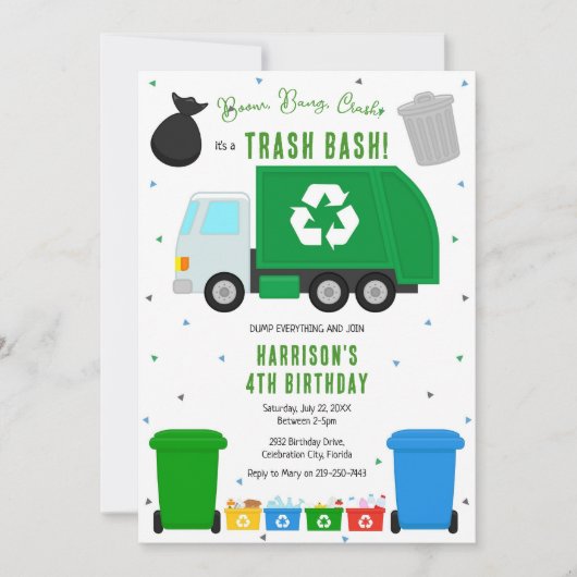 Garbage Trash Truck Birthday Invitation Kaart (Voorkant)