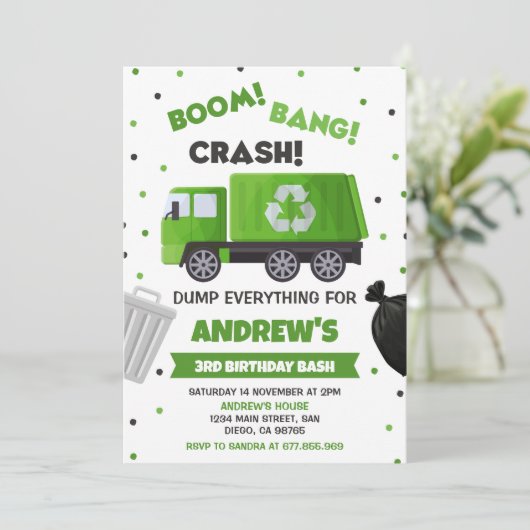 Garbage Truck Anniversaire Invitation (Debout devant)