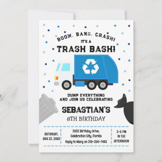Garbage Truck Dump Truck Boy Birthday Invitation