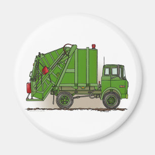Garbage Truck Green Round Magnet Magneet