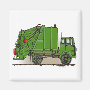 Garbage Truck Green Square Magnet Magneet
