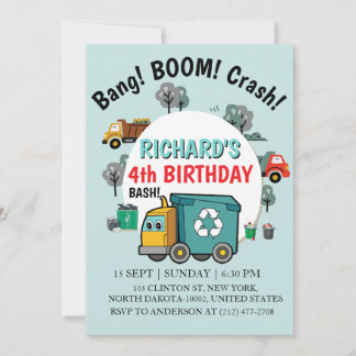 Garbage Truck Themed Kids Trash Party Birthday Kaart