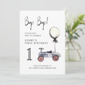 Garçon 1er Anniversaire Course Vintage Invitation (Debout devant)