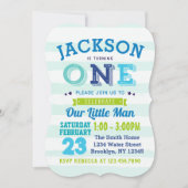 Garçon 1er Anniversaire Invitation Bleu Vert Petit (Devant)