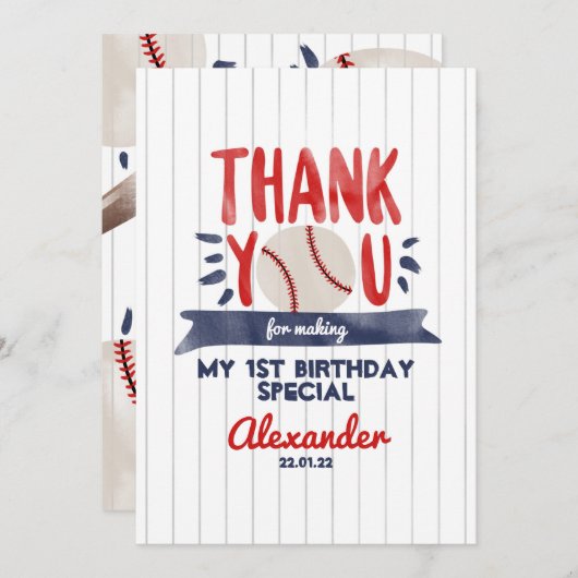 Garçon 1er Carte de remerciements d'anniversaire d (Devant / Derrière)