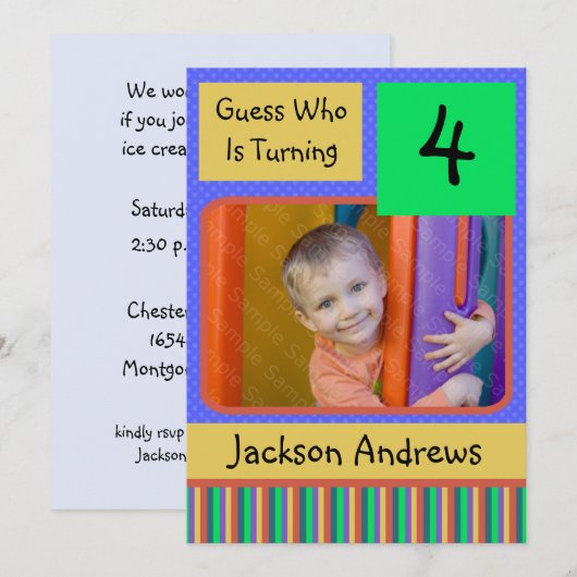 GARÇON an de 4 invitations de fête d'anniversaire (Devant / Derrière)