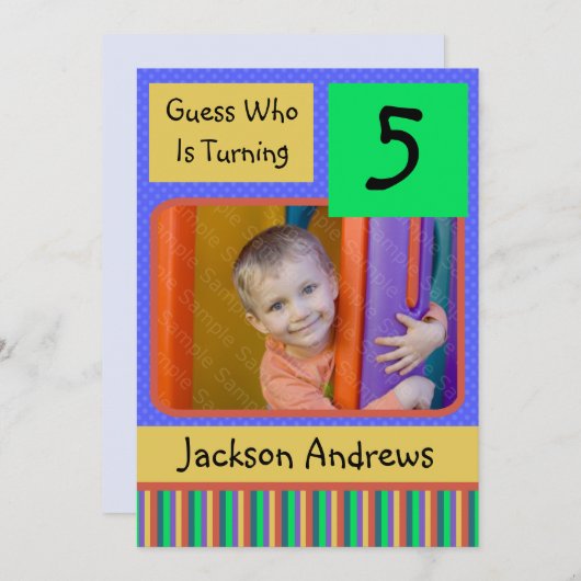 GARÇON an de 5 invitations de fête d'anniversaire (Devant / Derrière)