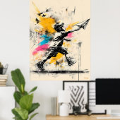 Garçon avec avion en papier – Affiche de graffiti  (Bureau à domicile)