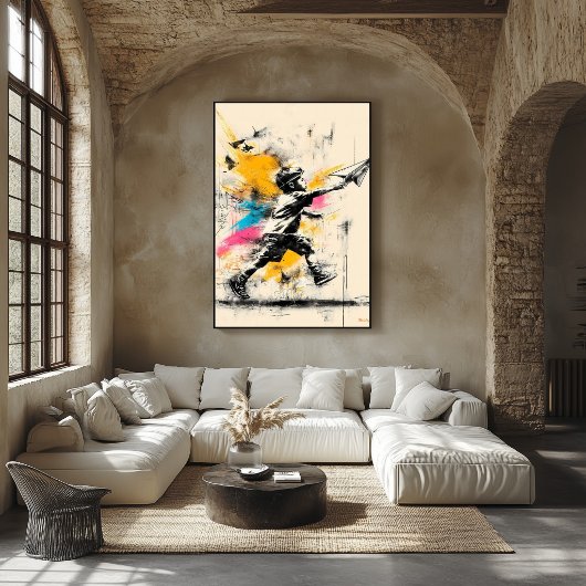 Garçon avec avion en papier – Affiche de graffiti 