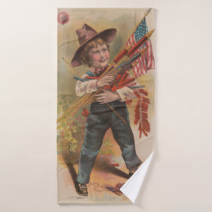 Garçon avec Feux d'Artifice, Drapeau Américain, Im