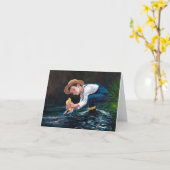 Garçon avec la carte de note d'art de caneton (Fleur jaune)