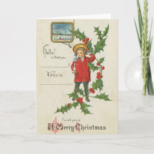 Garçon avec téléphone carte de Noël (Devant)