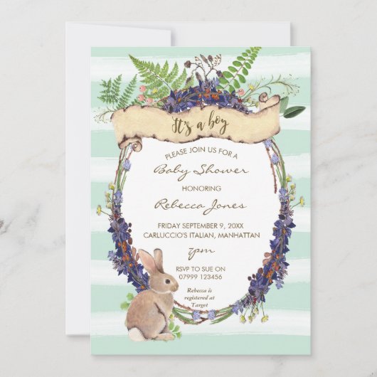 garçon baby shower invitation lapin de forêt lapin (Devant)