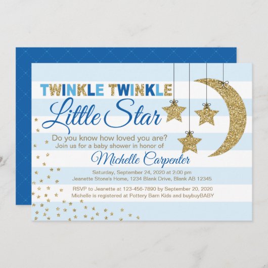 Garçon baby shower invitation scintillant petit ét (Devant / Derrière)