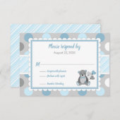 Garçon baby shower RSVP carte bleu gris ours en pe (Devant / Derrière)