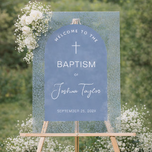 Garçon Baptême Bleu Arche Motif Floral Croix de Bi