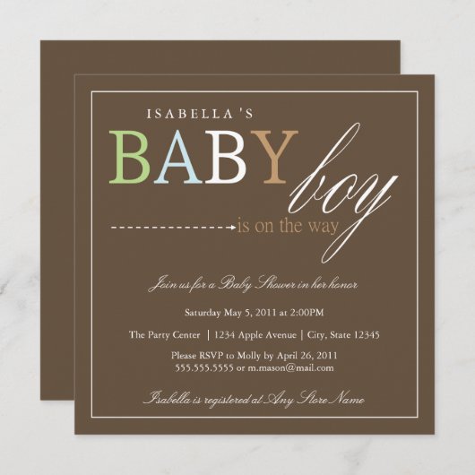 Garçon Carré| Invitation Baby shower (Devant / Derrière)