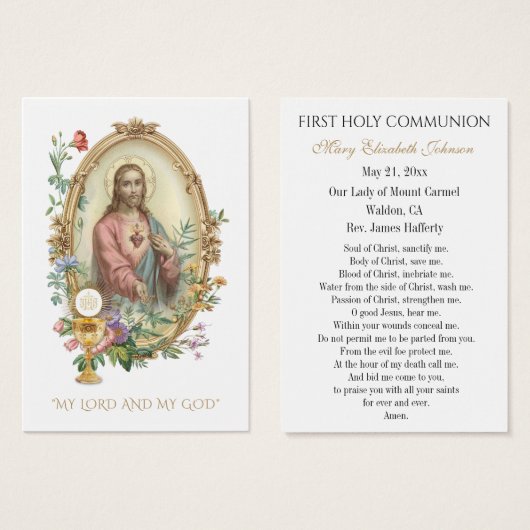 Garçon communion catholique souvenir Carte Sainte (Devant & derrière)