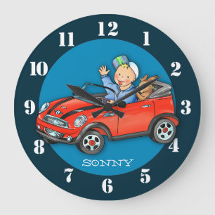 Garçon de voiture de jouet et horloge murale