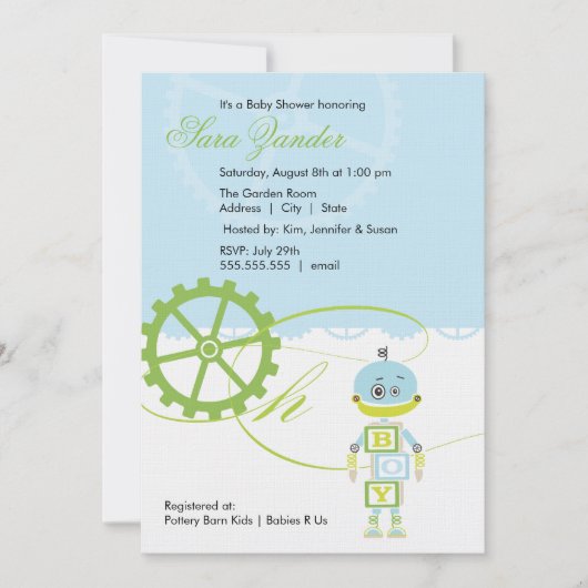 Garçon des invitations | de baby shower de robot (Devant)