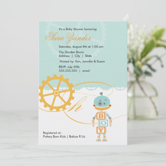 Garçon des invitations | de baby shower de robot (Debout devant)