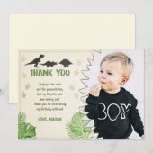 Garçon Dino de partie de carte de remerciements (Devant / Derrière)