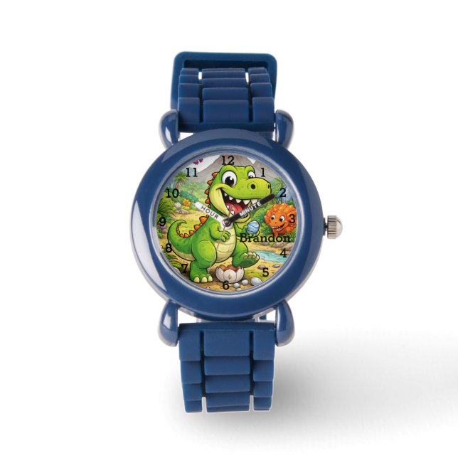 Garçon dinosaure Montre verte moderne Trex Nom per (Recto)
