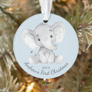 Garçon éléphant adorable premier Noël ornement