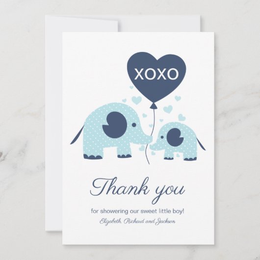 Garçon éléphant bleu Baby Shower Merci (Devant)