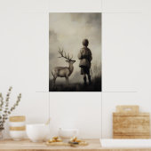 Garçon et cerf Impression d'art vintage Paysage lu (Cuisine)