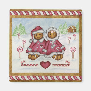 Garçon et fille en pain d'épices Magnet de Noël
