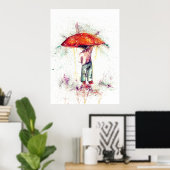 Garçon et parapluie pluie aquarelle déco (Bureau à domicile)