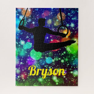Garçon Gymnastique Anneaux Puzzle avec Nom!