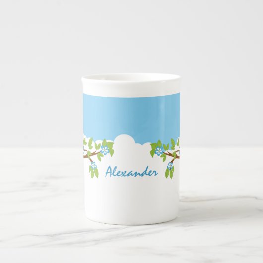 Garçon mignon de hibou sur une tasse de porcelaine (Devant)