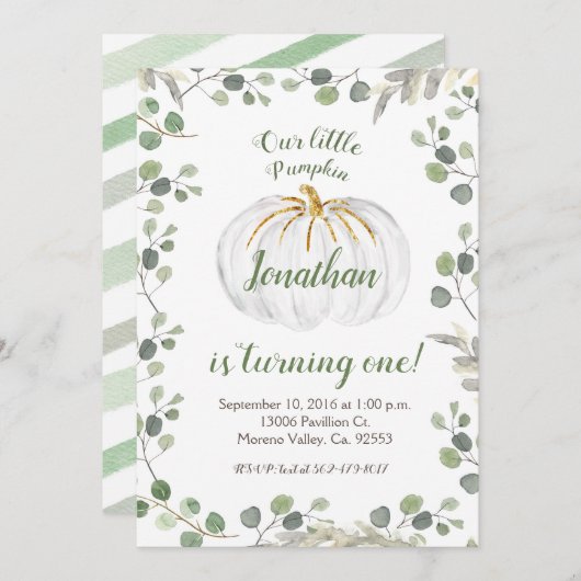 Garçon Notre Citrouille tourne une Invitation verd (Devant / Derrière)