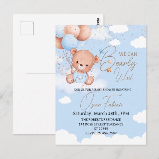 Garçon portant baby shower invitation Carte postal (Devant / Derrière)