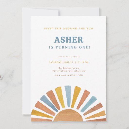 Garçon Premier voyage autour du soleil Invitation  (Devant)