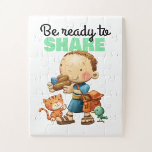 Garçon qui partage son déjeuner enfants Puzzle