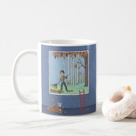 Garçon ramer feuille tasse à café (Avec donut)