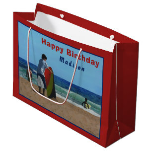 Garçon sur la plage Grand sac cadeau