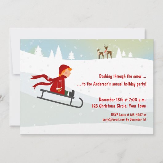 Garçon sur le traîneau, invitation de vacances (Devant)